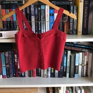 Brandy Melville Ribbed Button Down Red Crop Top